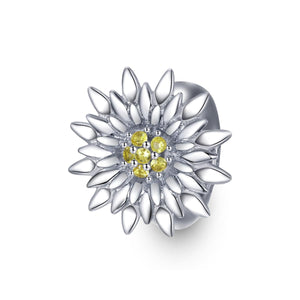 Sunflower Sterling Silver Zircon CZ Bead Charm Pendant Bracelet Necklace