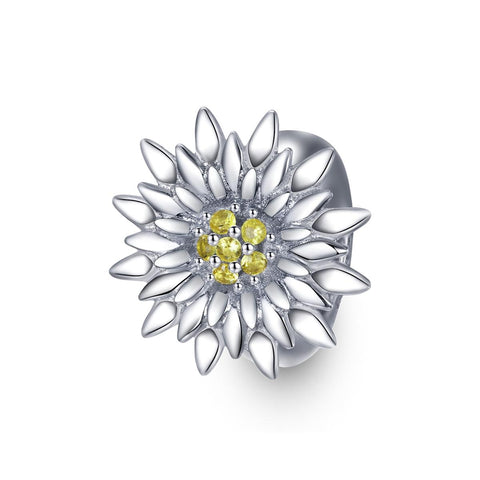 Sunflower Sterling Silver Zircon CZ Bead Charm Pendant Bracelet Necklace