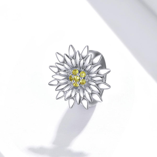 Sunflower Sterling Silver Zircon CZ Bead Charm Pendant Bracelet Necklace