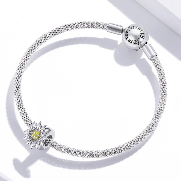 Sunflower Sterling Silver Zircon CZ Bead Charm Pendant Bracelet Necklace