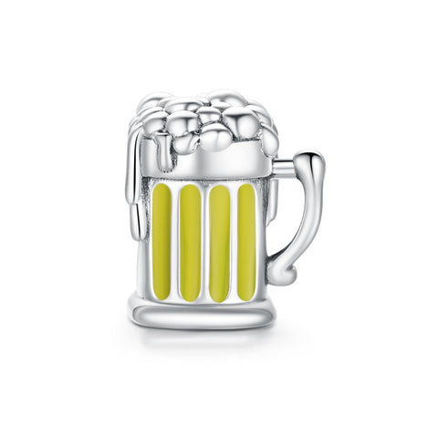 Beer Mug Glass Stein Enamel Sterling Silver Bead Charm Bracelet Necklace