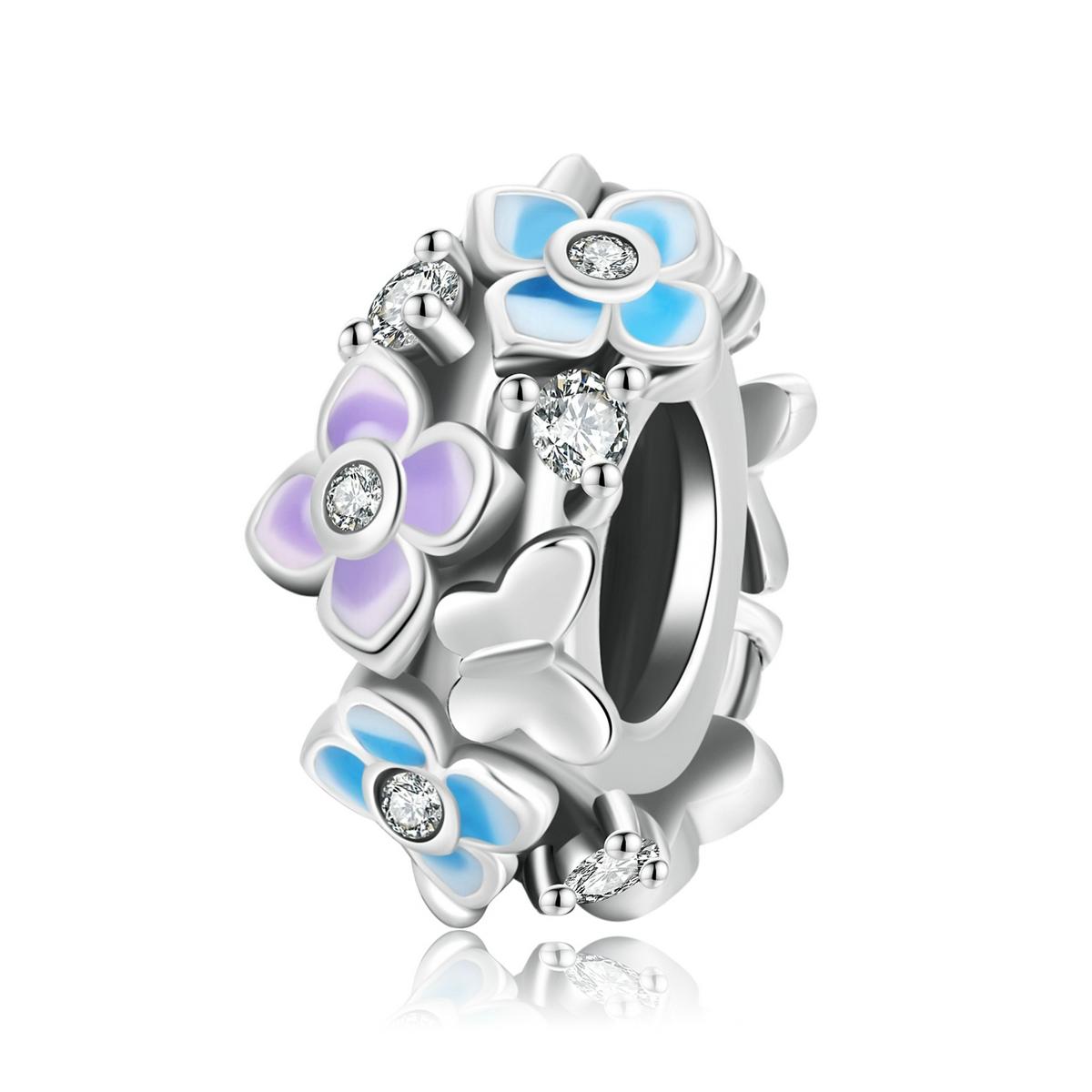 Butterflies Flowers Enamel Sterling Silver Zircon CZ Bead Charm Bracelet Necklace