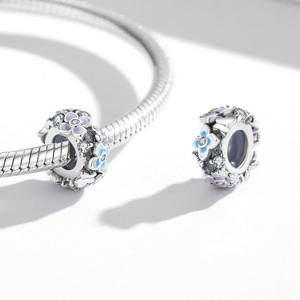 Butterflies Flowers Enamel Sterling Silver Zircon CZ Bead Charm Bracelet Necklace
