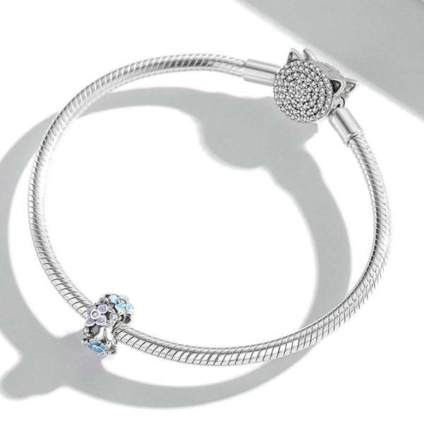 Butterflies Flowers Enamel Sterling Silver Zircon CZ Bead Charm Bracelet Necklace