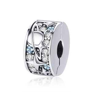 Planet Stars Sterling Silver CZ Buckle Clip Spacer Bead Charm Bracelet Necklace