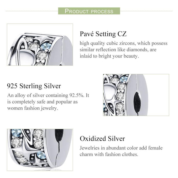 Planet Stars Sterling Silver CZ Buckle Clip Spacer Bead Charm Bracelet Necklace