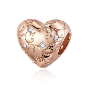 Rose Gold Plated Heart Sterling Silver Ziron CZ Bead Charm Bracelet Necklace