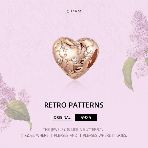 Rose Gold Plated Heart Sterling Silver Ziron CZ Bead Charm Bracelet Necklace
