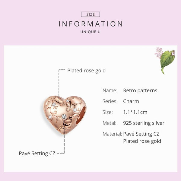 Rose Gold Plated Heart Sterling Silver Ziron CZ Bead Charm Bracelet Necklace