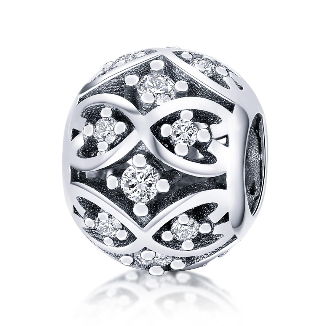 Filigree Sterling Silver Zircon CZ Spacer Bead Charm Bracelet Necklace Pendant