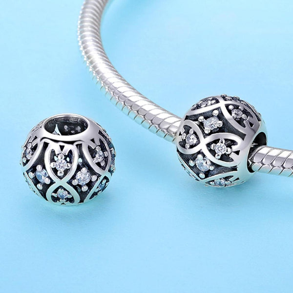 Filigree Sterling Silver Zircon CZ Spacer Bead Charm Bracelet Necklace Pendant