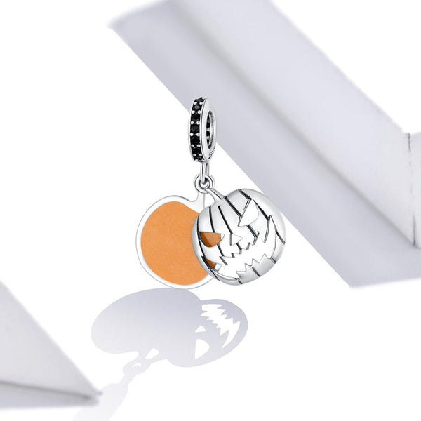 Halloween Pumpkin Enamel Sterling Silver Zircon CZ Bead Charm Bracelet Necklace