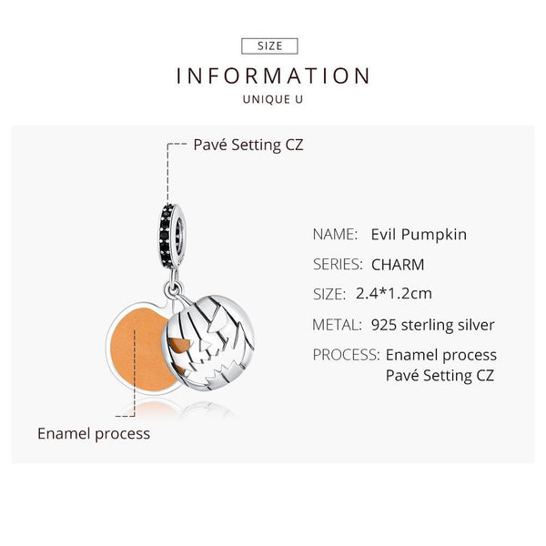Halloween Pumpkin Enamel Sterling Silver Zircon CZ Bead Charm Bracelet Necklace