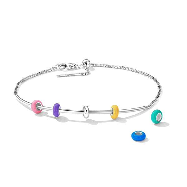 Platinum Plated Sterling Silver Spacer Bead Charm Bracelet Necklace