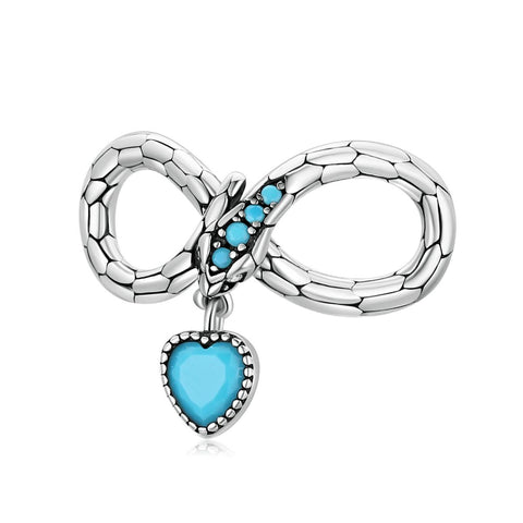 Snake Infinity Heart Sterling Silver Zircon CZ Bead Charm Bracelet Necklace