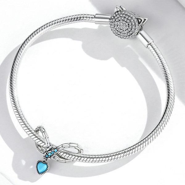 Snake Infinity Heart Sterling Silver Zircon CZ Bead Charm Bracelet Necklace