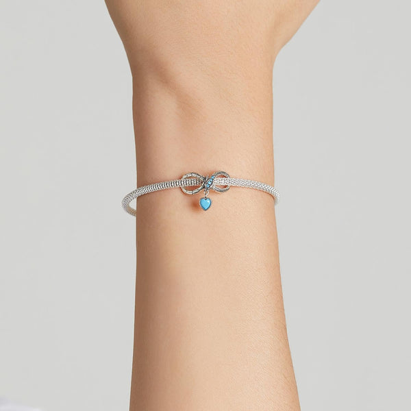 Snake Infinity Heart Sterling Silver Zircon CZ Bead Charm Bracelet Necklace