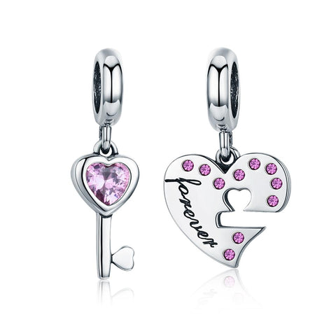 Key To My Heart Sterling Silver Zircon CZ Bead Charm Bracelet Necklace