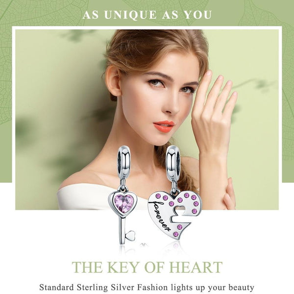 Key To My Heart Sterling Silver Zircon CZ Bead Charm Bracelet Necklace