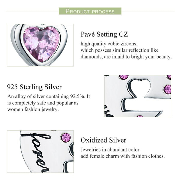 Key To My Heart Sterling Silver Zircon CZ Bead Charm Bracelet Necklace