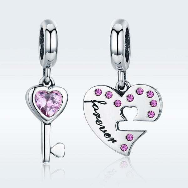 Key To My Heart Sterling Silver Zircon CZ Bead Charm Bracelet Necklace