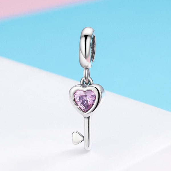 Key To My Heart Sterling Silver Zircon CZ Bead Charm Bracelet Necklace