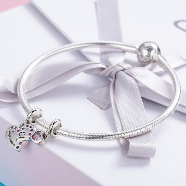 Key To My Heart Sterling Silver Zircon CZ Bead Charm Bracelet Necklace