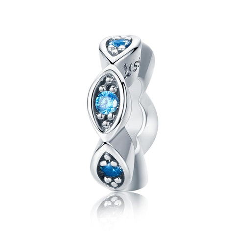 Blue Crystal Sterling Silver CZ Spacer Bead Charm Bracelet Necklace Pendant