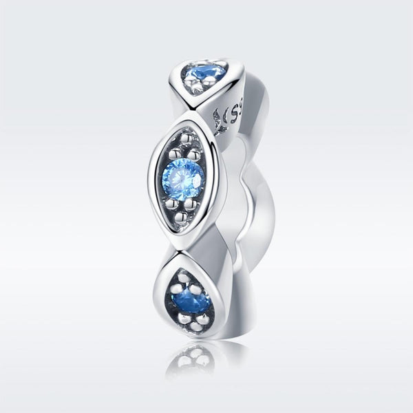 Blue Crystal Sterling Silver CZ Spacer Bead Charm Bracelet Necklace Pendant