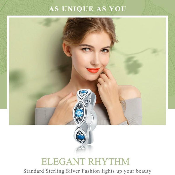 Blue Crystal Sterling Silver CZ Spacer Bead Charm Bracelet Necklace Pendant