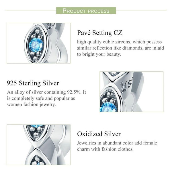 Blue Crystal Sterling Silver CZ Spacer Bead Charm Bracelet Necklace Pendant