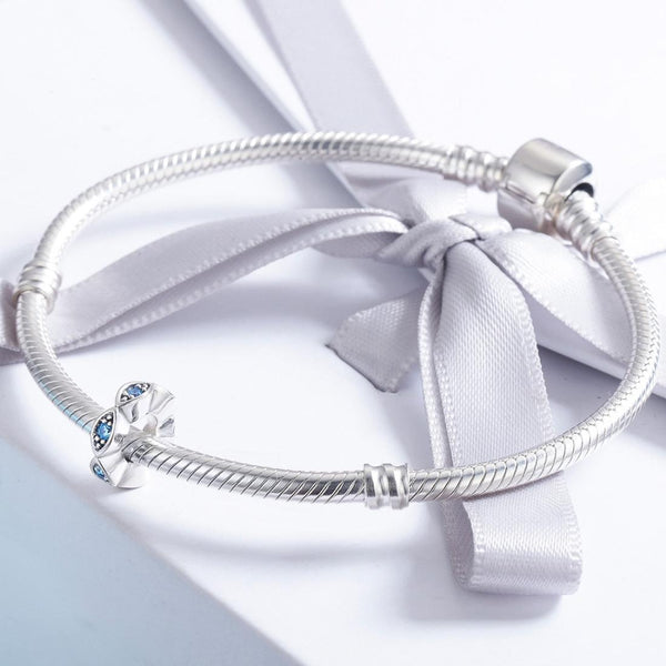 Blue Crystal Sterling Silver CZ Spacer Bead Charm Bracelet Necklace Pendant
