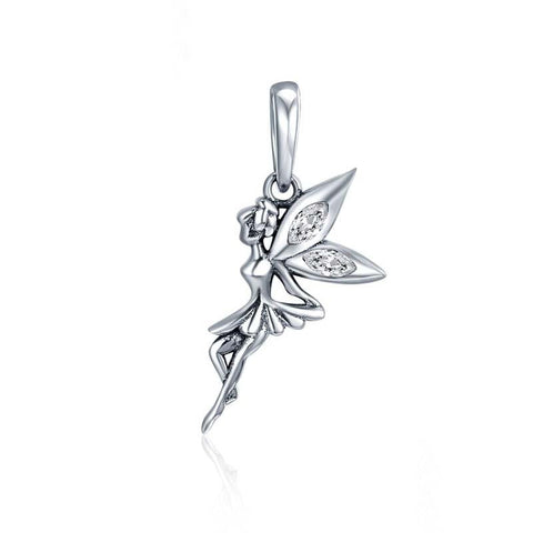 Flower Fairy Sterling Silver Zircon CZ Bead Charm Bracelet Necklace