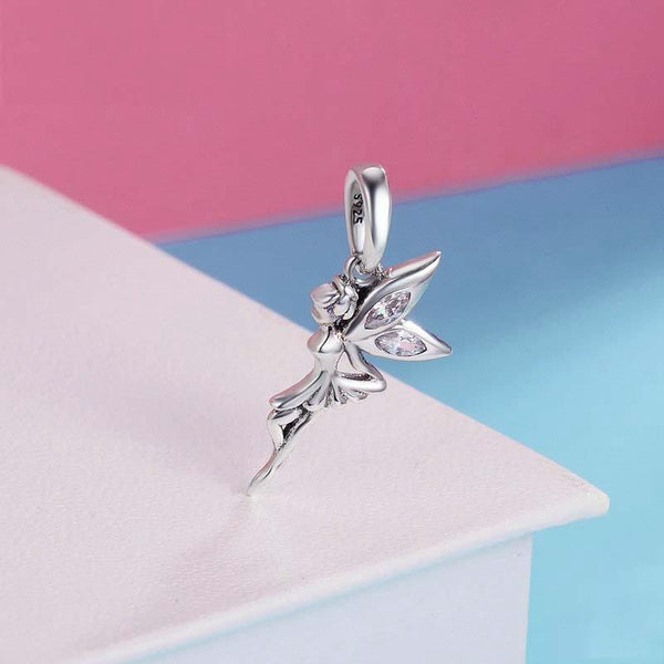 Flower Fairy Sterling Silver Zircon CZ Bead Charm Bracelet Necklace