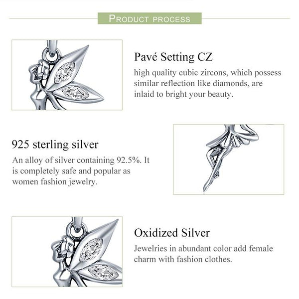 Flower Fairy Sterling Silver Zircon CZ Bead Charm Bracelet Necklace