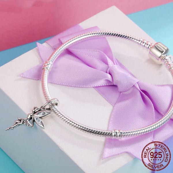 Flower Fairy Sterling Silver Zircon CZ Bead Charm Bracelet Necklace