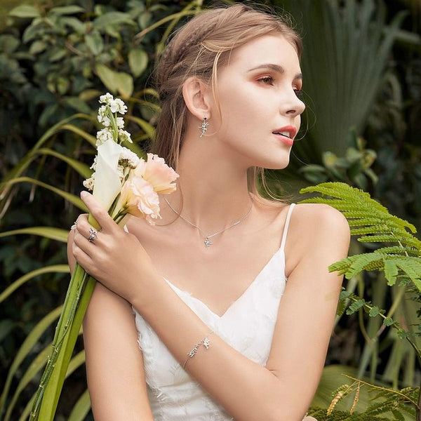 Flower Fairy Sterling Silver Zircon CZ Bead Charm Bracelet Necklace