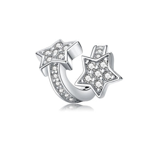 Shooting Stars Sterling Silver Zircon CZ Bead Charm Pendant Bracelet Necklace