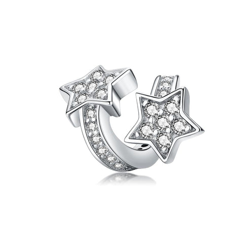 Shooting Stars Sterling Silver Zircon CZ Bead Charm Pendant Bracelet Necklace