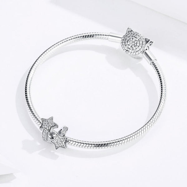 Shooting Stars Sterling Silver Zircon CZ Bead Charm Pendant Bracelet Necklace