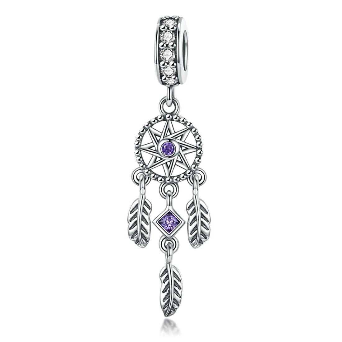Dreamcatcher Sterling Silver Zircon CZ Bead Charm Bracelet Necklace Pendant