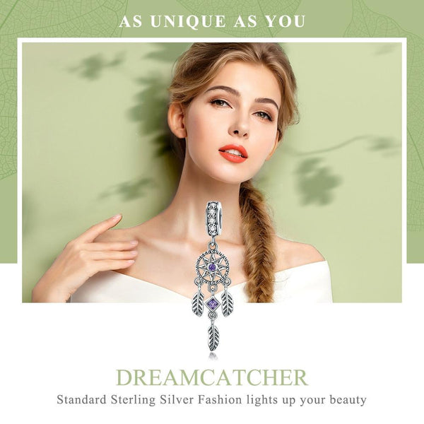 Dreamcatcher Sterling Silver Zircon CZ Bead Charm Bracelet Necklace Pendant