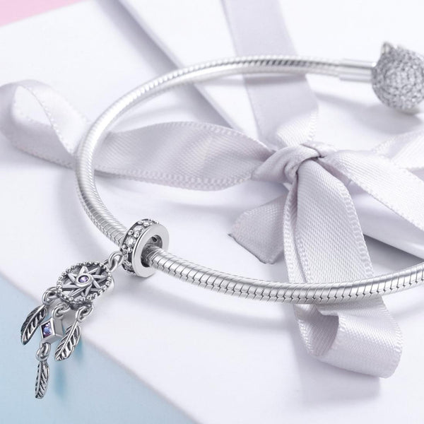 Dreamcatcher Sterling Silver Zircon CZ Bead Charm Bracelet Necklace Pendant