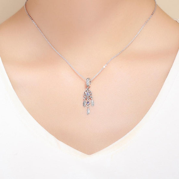 Dreamcatcher Sterling Silver Zircon CZ Bead Charm Bracelet Necklace Pendant