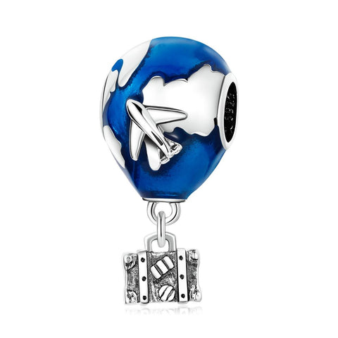 Airplane Hot Air Balloon Travel Enamel Sterling Silver Bead Charm Bracelet Necklace