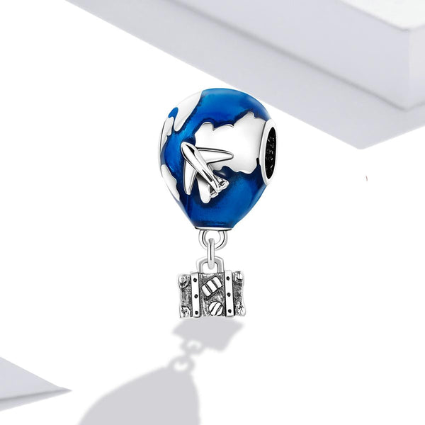 Airplane Hot Air Balloon Travel Enamel Sterling Silver Bead Charm Bracelet Necklace