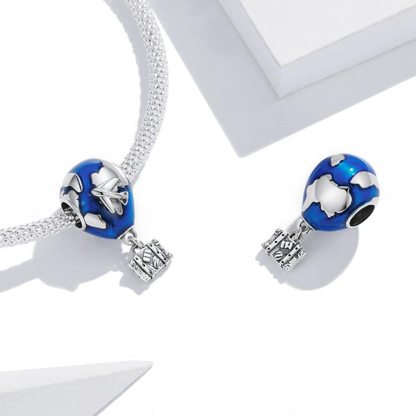 Airplane Hot Air Balloon Travel Enamel Sterling Silver Bead Charm Bracelet Necklace