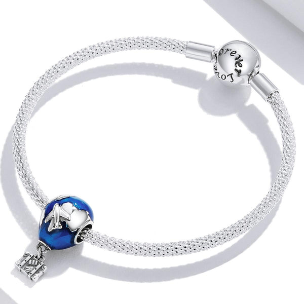 Airplane Hot Air Balloon Travel Enamel Sterling Silver Bead Charm Bracelet Necklace