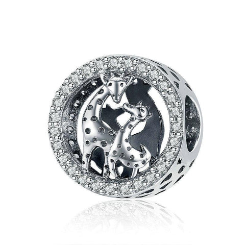 Giraffe Sterling Silver Zircon CZ Bead Charm Bracelet Necklace Pendant