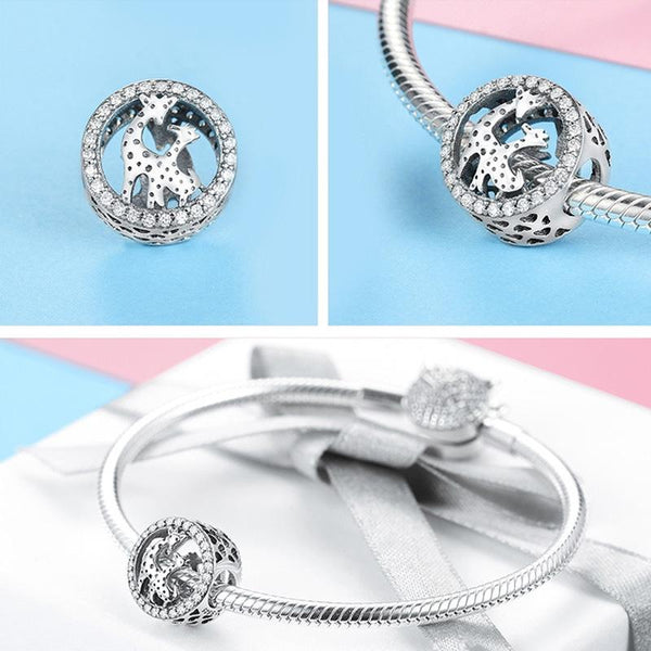 Giraffe Sterling Silver Zircon CZ Bead Charm Bracelet Necklace Pendant